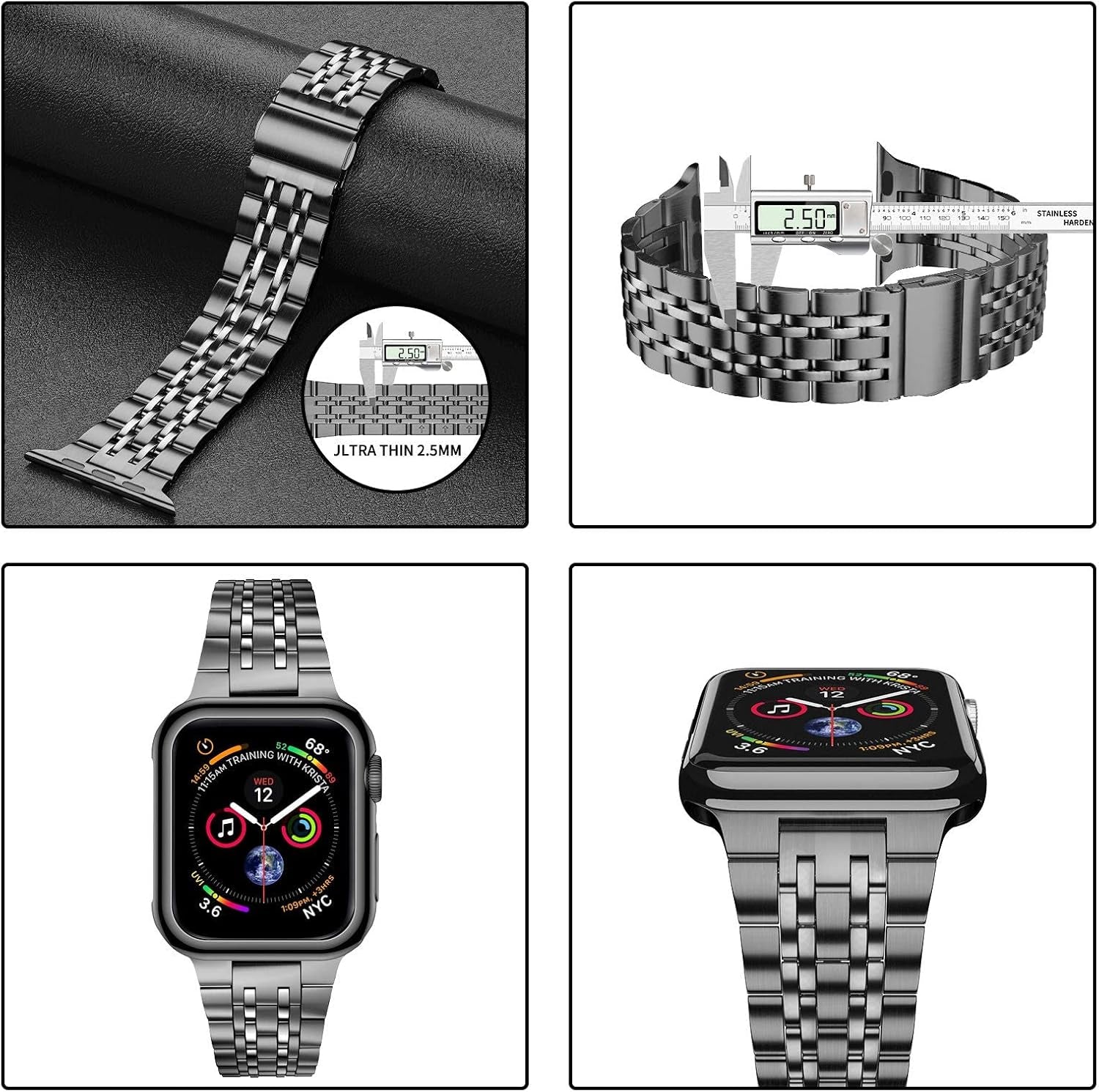 Metal Band Compatible with Apple Watch Band 42Mm 44Mm 45Mm, Solid Stainless Steel Replacement Strap Wristbands for Iwatch Apple Watch Series 9 8 7 6 5 4 3 2 1 SE Woman Men Space Grey